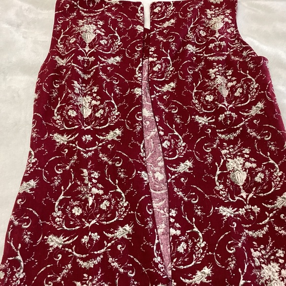 Talbots Petites Burgundy Red White Floral Sleeveless Dress Size 4 Linen Rayon - Picture 4 of 8